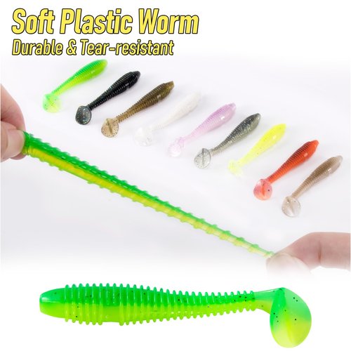 Dr.Fish 20 Pack Paddle Tail Swimbait Soft Fishing Lure Bass Fishing Freshwater Soft Plastic Shad Bait Drop Shot Bait Bluegill Panfish Crappie 3'' Pearl White