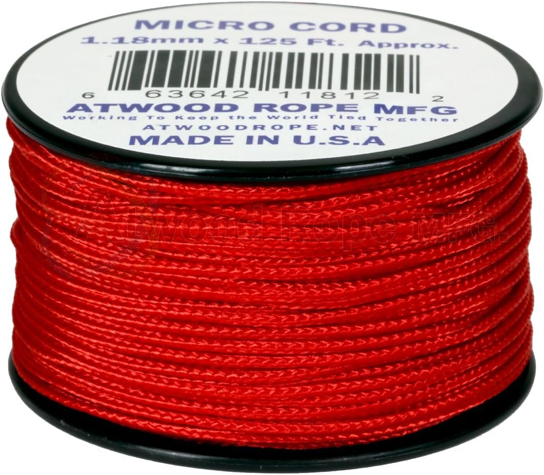 USA-Made Red MS03 Micro Cord Paracord - 1.18mm x 125' Durable Rope
