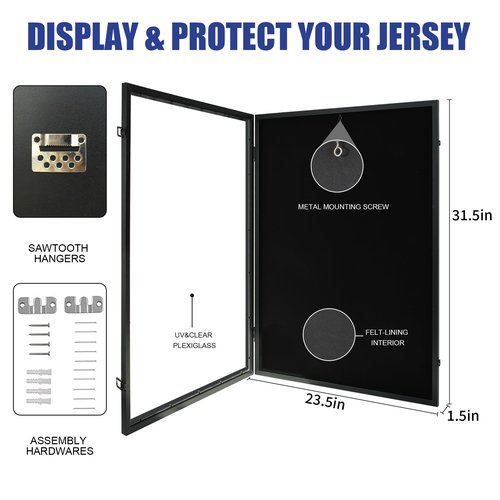 CCDCC Wooden Jersey Frame Display Case 1 Pack, Large Sports Jersey Shadow Box Frame with Hangers for Hockey Football Baseball Basketball Soccer Shirt and Uniform
