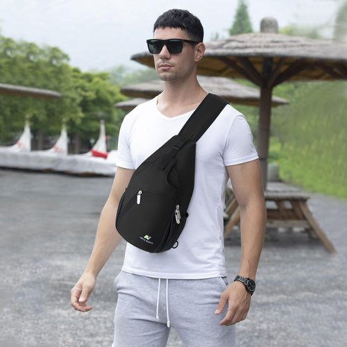 N NEVO RHINO Crossbody Sling Backpack Small Sling Bag, Hiking Daypack Chest Bag Travel Shoulder Bags with Anti-theft Pocket (Black)