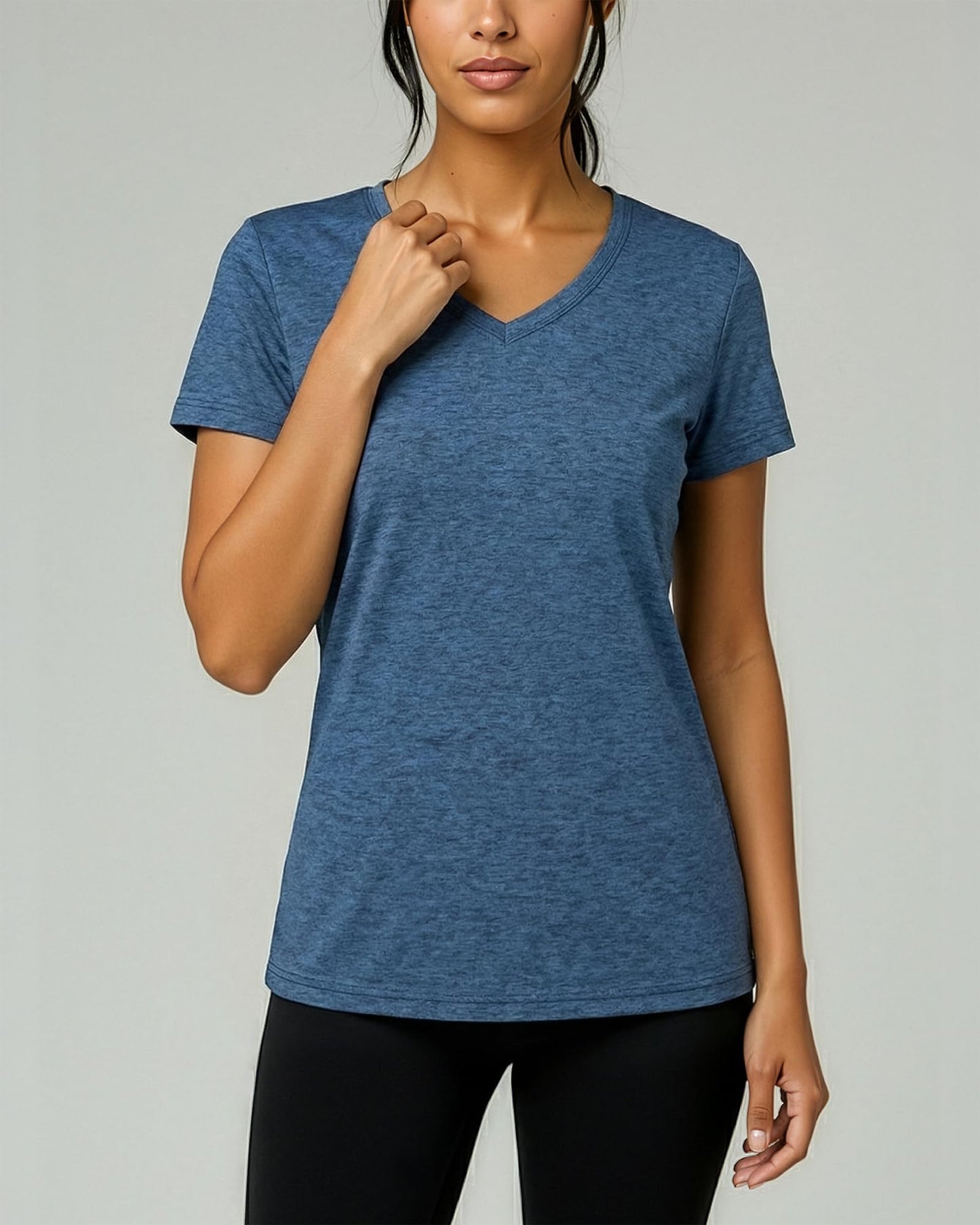 Real Essentials 5 Pack: Women's Dry-Fit Short Sleeve V Neck T Shirt Workout Fitness Yoga Top Tee, Set 8, M