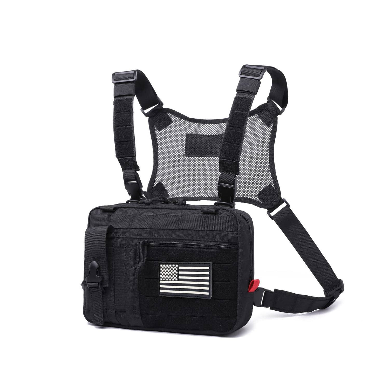 TAXATM Tactical Molle Admin Pouch of Laser Cut Design,Medical EMT Organizer with Phone Pouch,EDC EMT Pack IFAK Tool Holder WIth US Patch (Large Black with Harness)