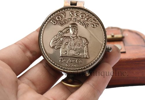 Scout Compass Gift Boys - Engraved Scout Oath Compass in Leather Box Boy Scout Always Prepared Camping Orienteering Compass, Hiking Backpacking Compass Gift