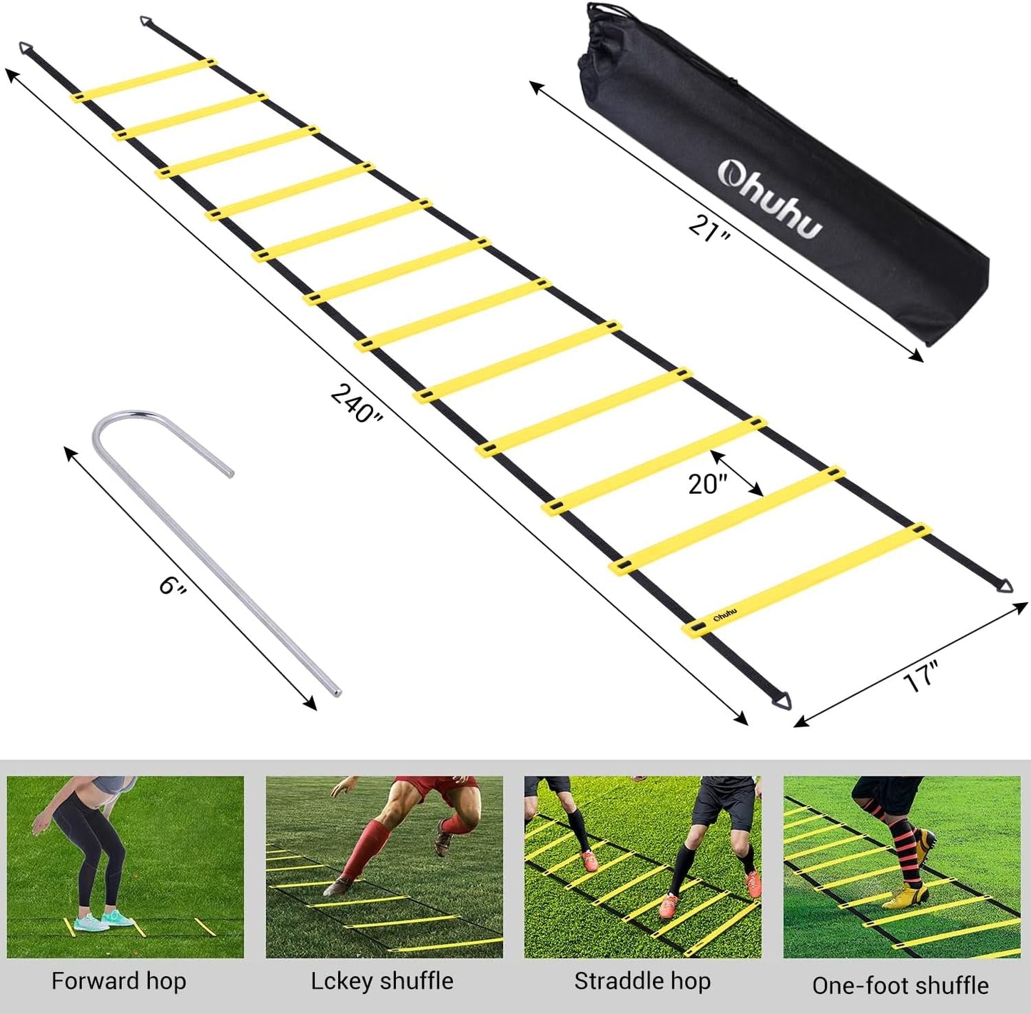 Agility Ladder Speed Training Set - 12 Rung 20ft Exercise Ladder for Soccer, Football & Boxing with Carry Bag