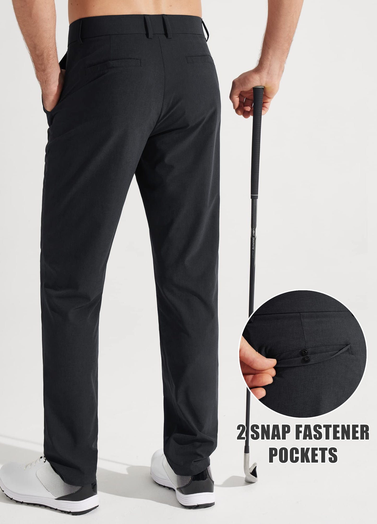 Libin Mens Golf Pants Classic Fit Stretch Work Dress Pants 32" Quick Dry Lightweight Business Casual Trousers Comfort Water Resistant, Black, 35W x 32L