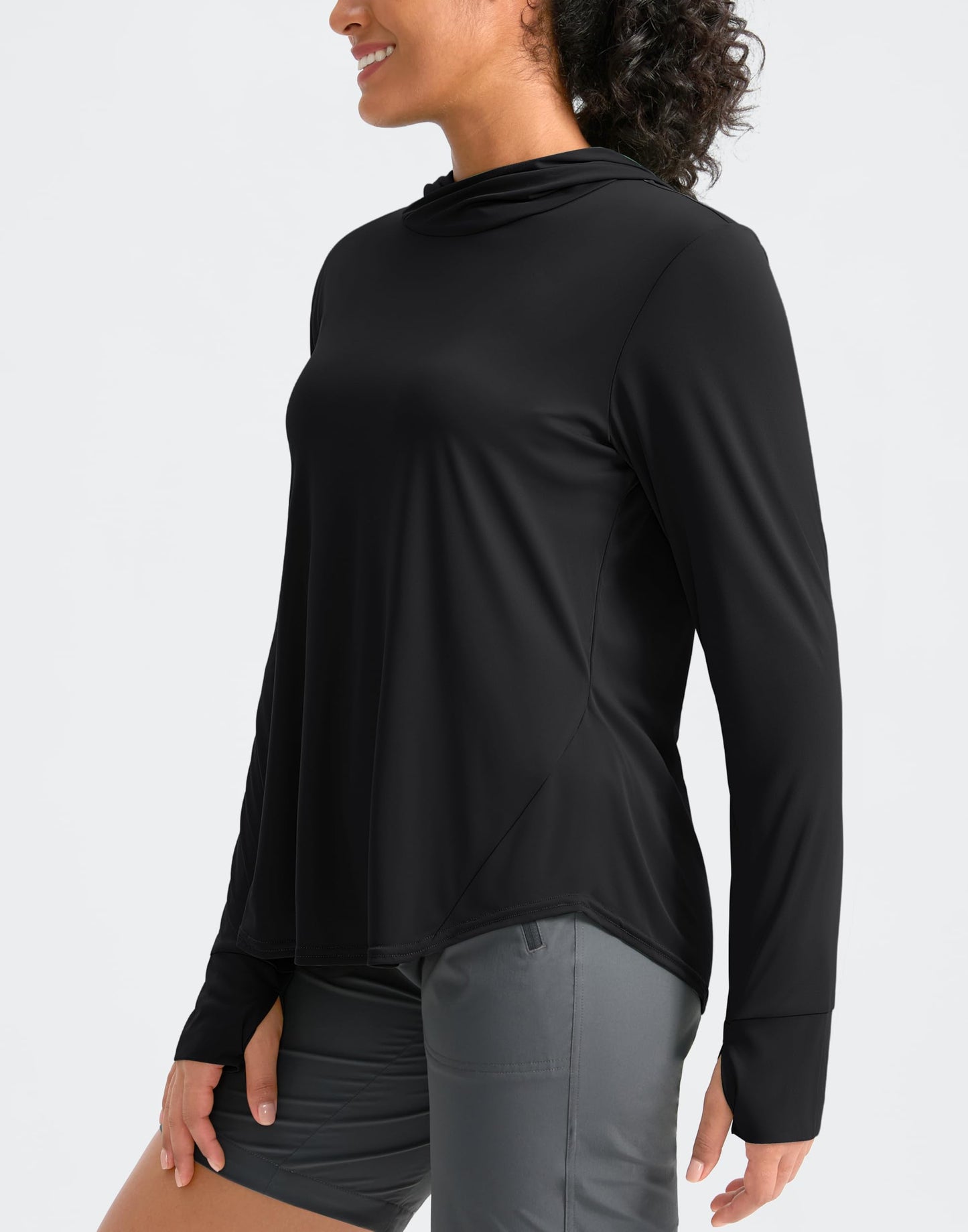 Pudolla Women's Sun Protection Shirt UPF 50+ Long Sleeve Lightweight UV Hoodie for Women Hiking Outdoor Fishing Summer (Black Medium)