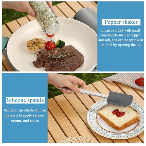 Kyraton Camping Cooking Set 15 Pack, Camping Cookware, Camping Supplies, Portable Camping Kitchen Utensil Set, Ldeal for Backpacking, Barbecuing, Camping and Hiking Trips.