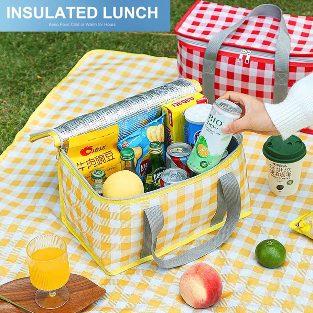 Insulated Picnic Bag Cooler Reusable, Beach Bag Cooler Bags with Zippered Top - Insulated Bag for Hot or Cold,Picnic Basket Collapsible, Picnic,Beach, Outdoor (13.8x7.9x7.9 in) (RED)
