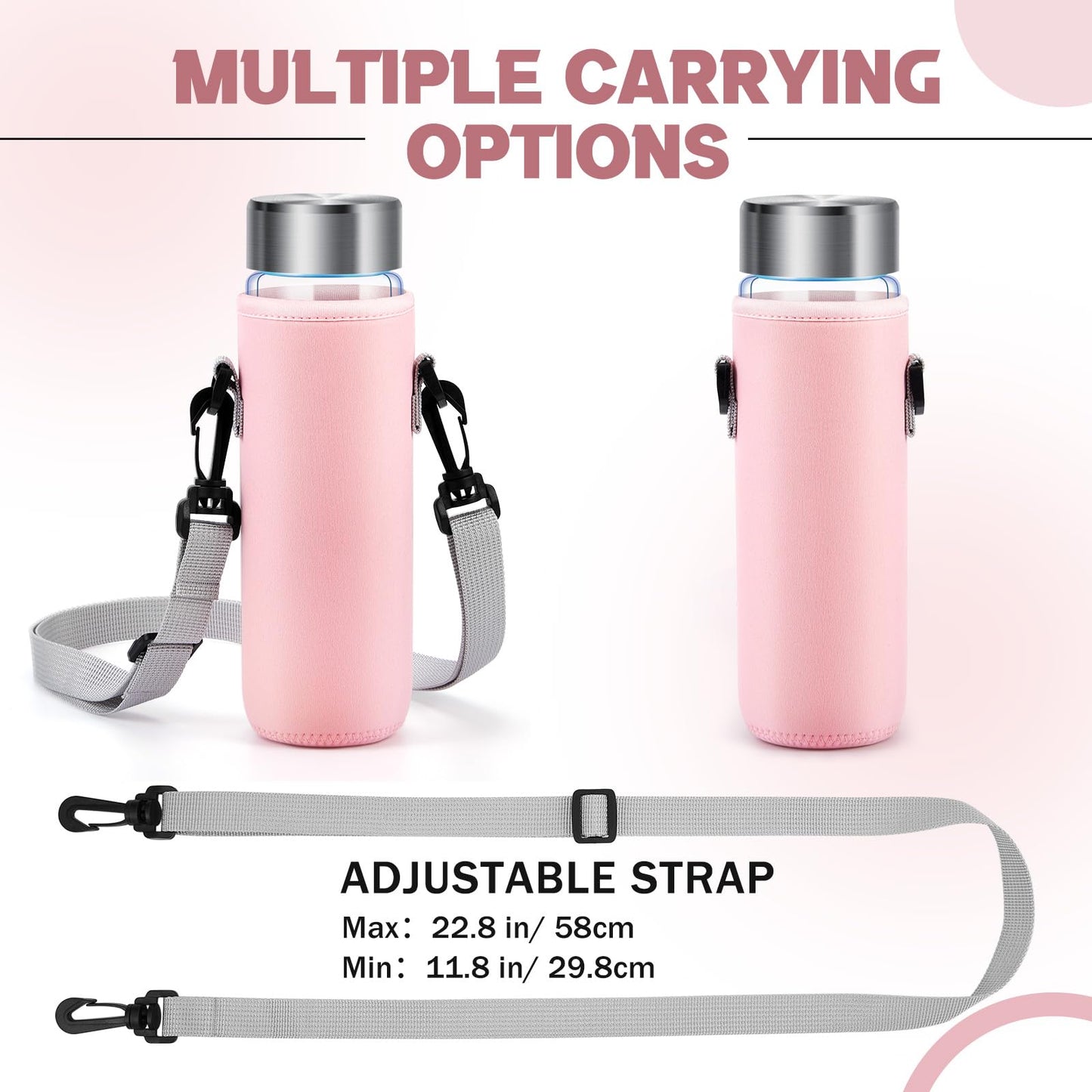 FillTouch Water Bottle Holder Water Bottle Bag Carrier Neoprene Portable Sling Bag Cover Sleeve Case with Strap for Hiking(Pink)