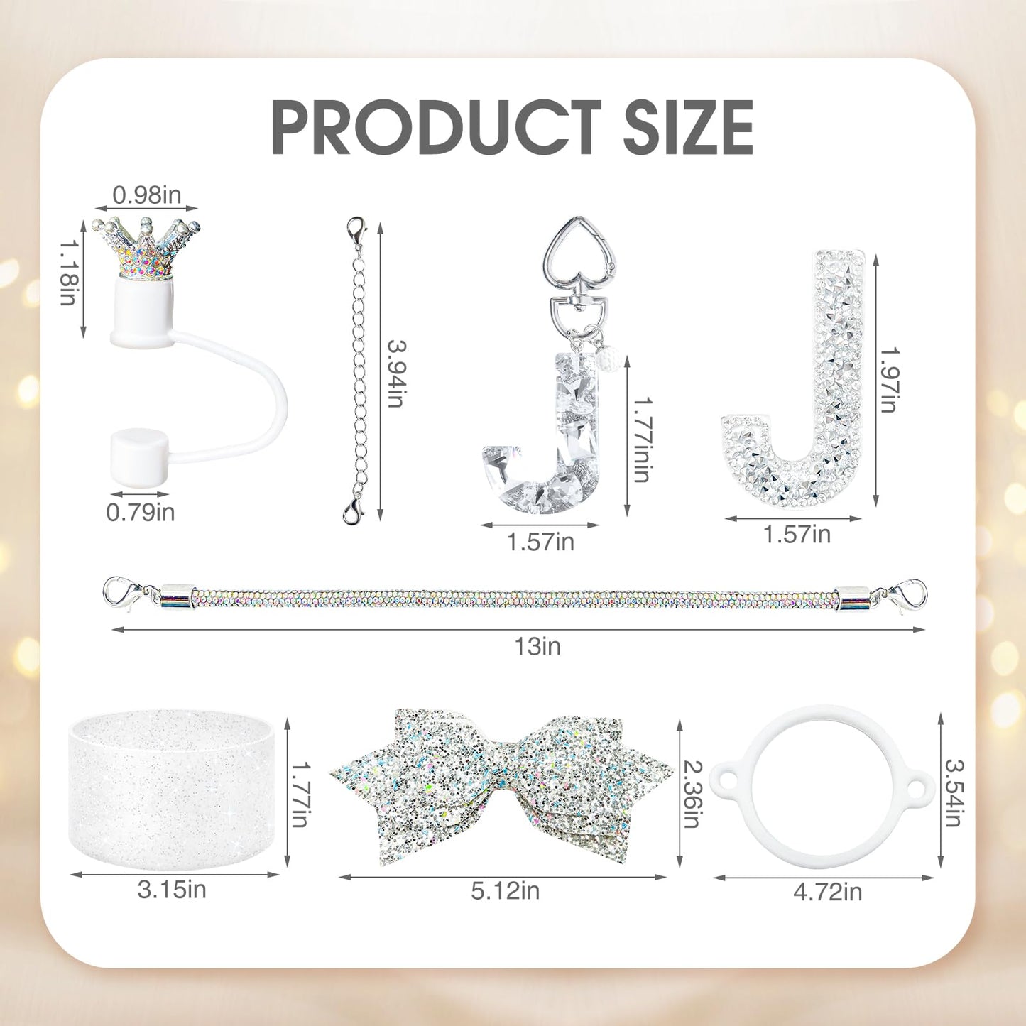 8Pcs Silvery Stanley Cup Accessories Set for Stanley Cup 30&40 Oz Tumbler - Silicone Straw Cover Cap and Boot, Handle Letter Charm, Bow Decoration Initial Sticker, Diamond Water Bottle Handle Strap(J)