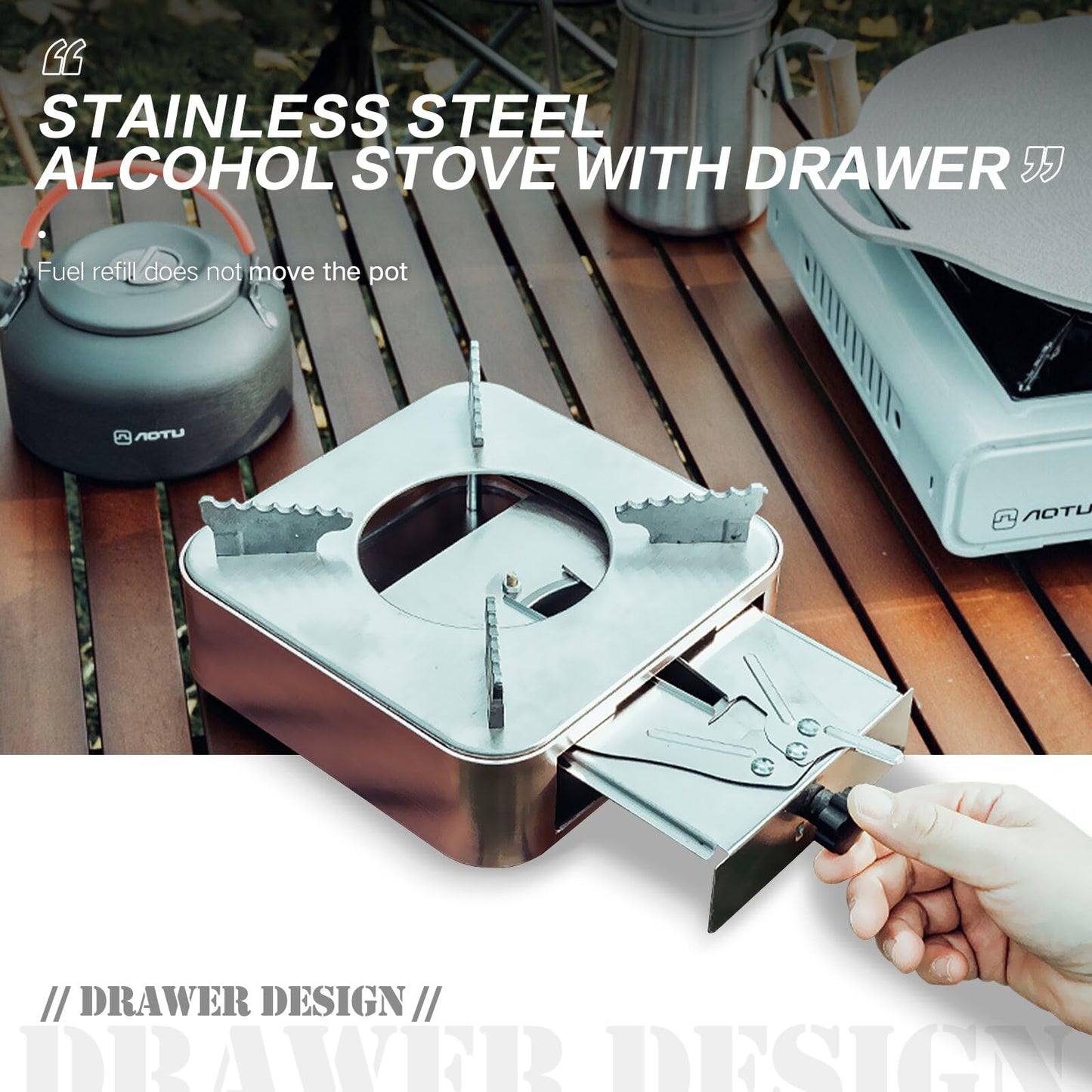 AIROKA Drawer Alcohol Stove, Rust-Resistant Wear Portable Alcohol Stove, High Combustion Efficiency, Suitable For Outdoor Camping Cooking Picnic (Metallic Gray (Single Furnace))