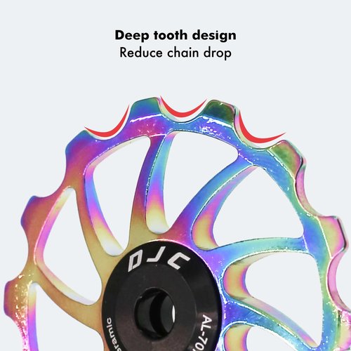 DJC Bike Ceramic Bearing Pulley Wheel 2pcs Guide Roller 11T 12T 13T 14T 15T 16T MTB Road Bike Rear Derailleur for Shimano for Sram Pulley oilslick (oilslick, 2pcs 14T)