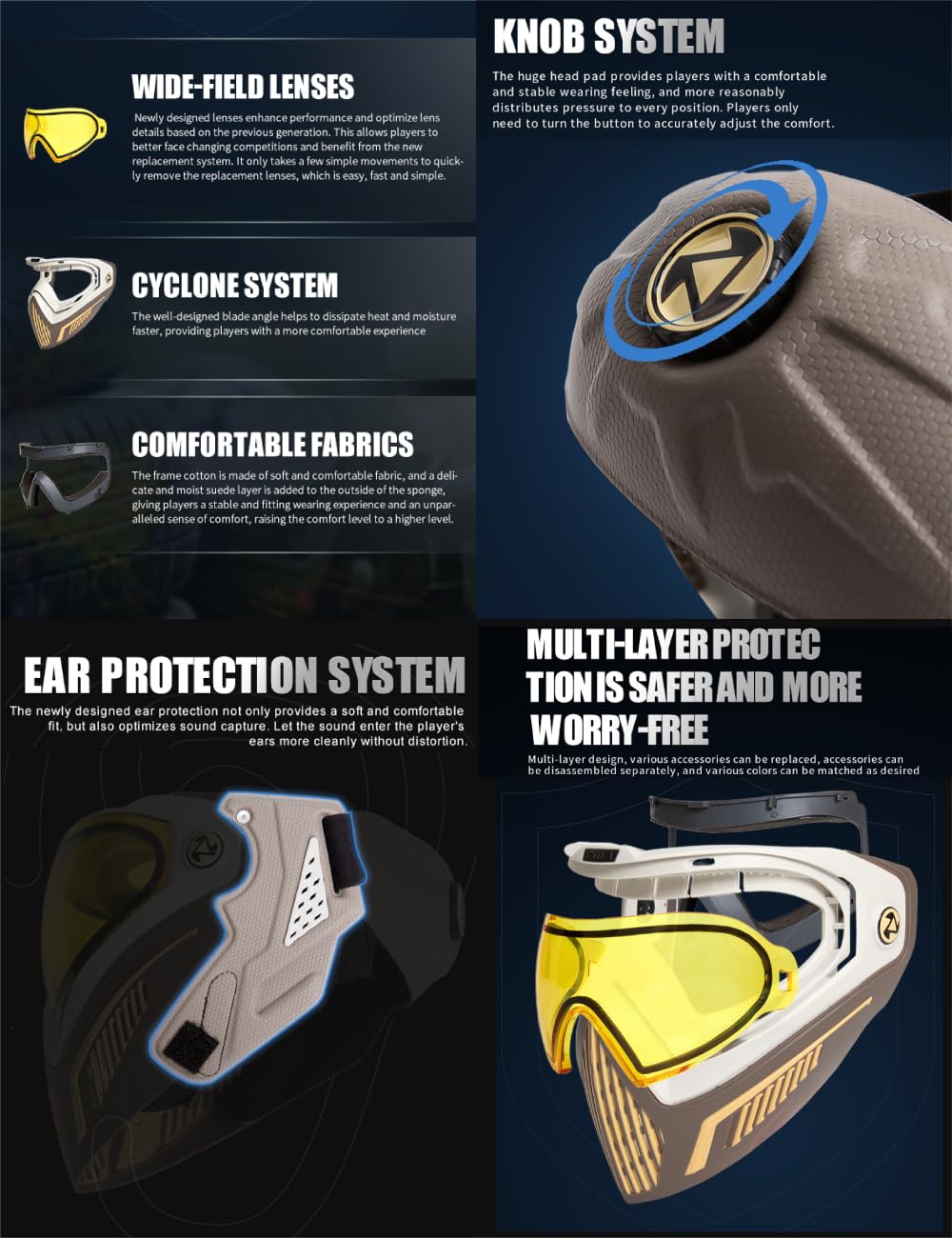 FMATAL GEAR F5 Strom Goggle Mask 2024Version for Paintball Gaming Training (Black Lens)