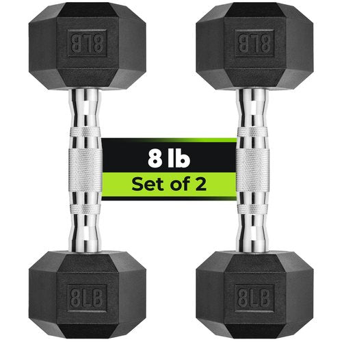 Hex Dumbbell Rubber Encased Strength Training Dumbbells, Hand Weight For Workout & Exercise/Pair of 8LB