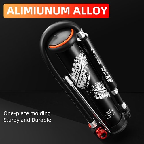 ROCKBROS Mini Bike Pump Portable Bicycle Pump with Hidden Pressure Gauge Fits Presta & Schrader Valves 220PSI Compact Bike Tire Pump for Road/Mountain MBX Bike
