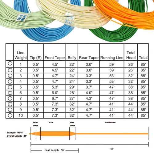 Riverruns Fly Fishing Floating Line with Welded Loop Weight Forward Fly Lines 85FT WF4 5 6 7F (Single Moss Green, WF4F)