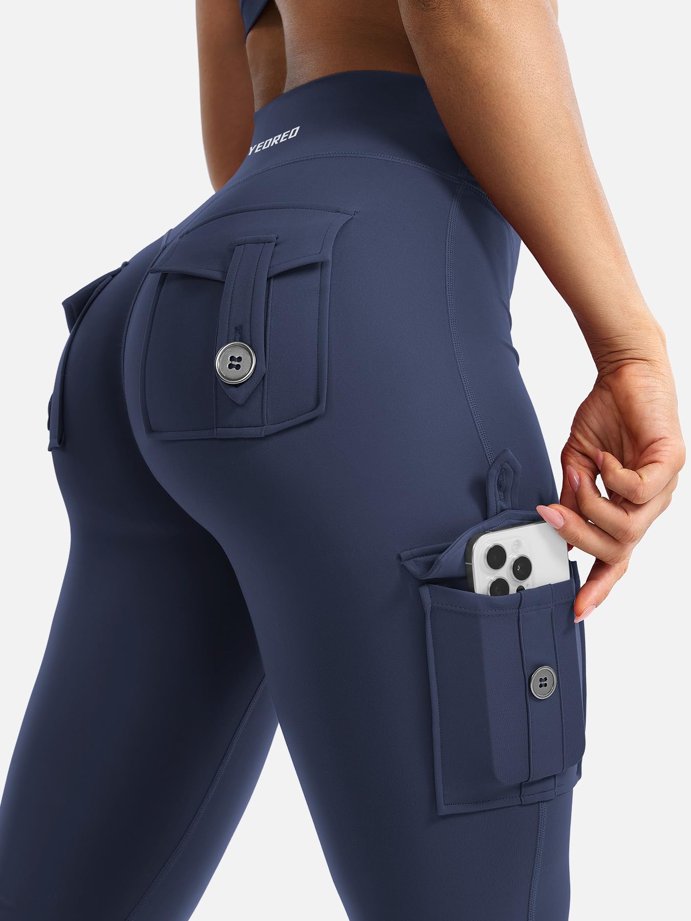 YEOREO CoreFlex Women Workout Flare Leggings with Pockets Hidden Scrunch High Waisted Cargo Gym Yoga Leggings Navy XL