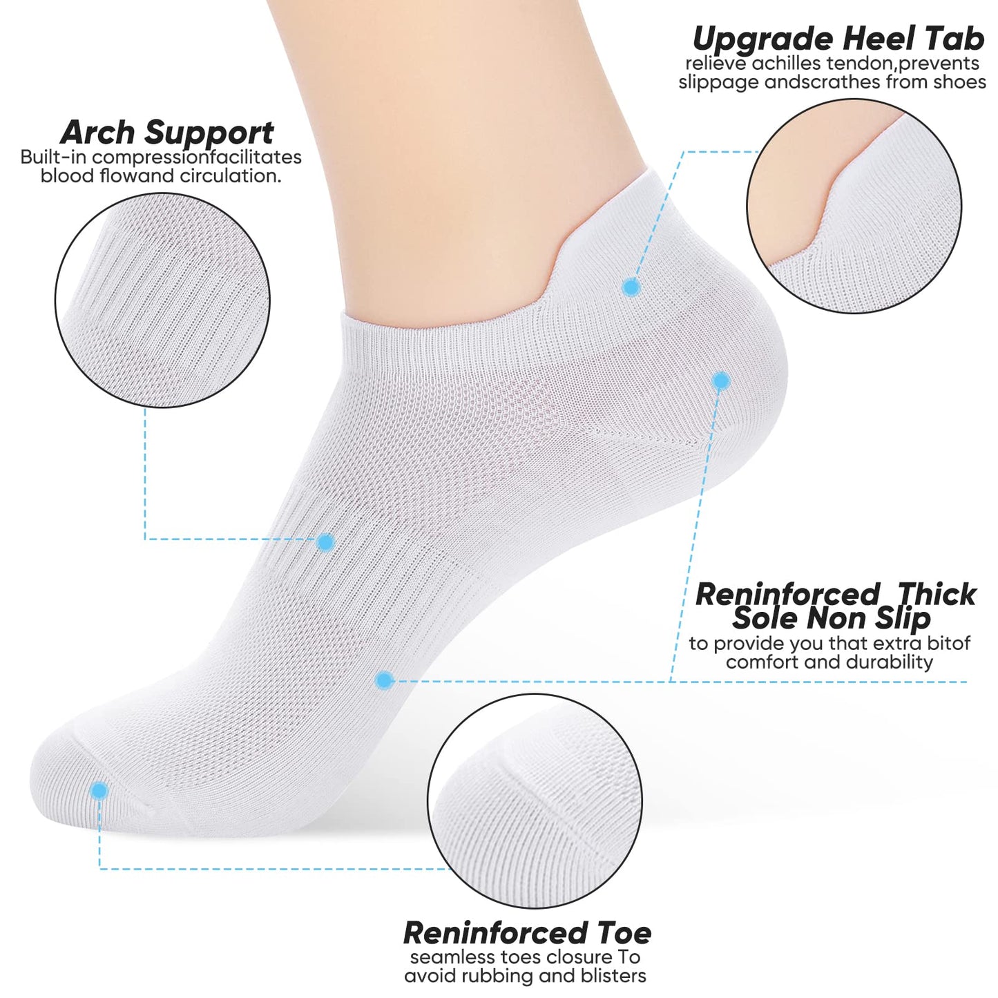 ATBITER Ankle Socks Womens and Men Thin Athletic Running Low Cut No Show Socks With Heel Tab 6/12-Pairs