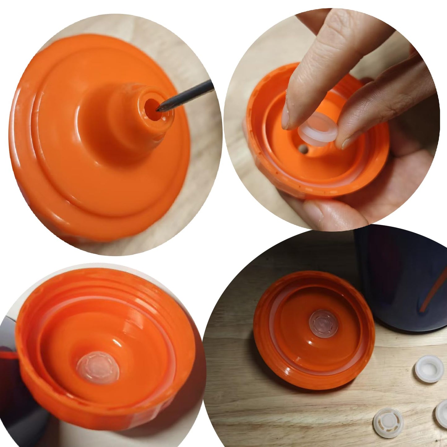 Aufuga 5 Pack Replacement Valves & Silicone Valve Lid Gaskets for Gatorade Water Bottles - Compatible with GX 30oz and Squeeze Bottle 32oz (5, Orange)