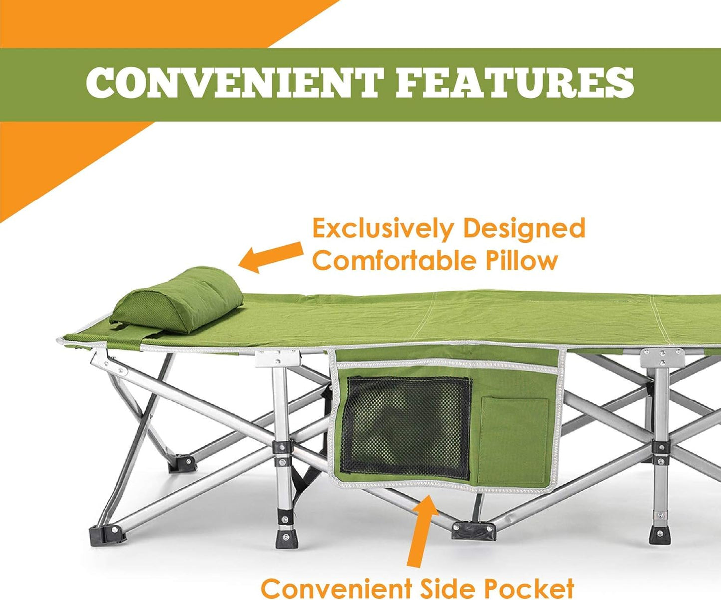 Alpcour Folding Camping Cot – Extra Strong Single Person Small-Collapsing Bed in a Bag w/Pillow for Indoor & Outdoor Use – Deluxe Comfortable Extra Heavy Duty Design Holds Adults & Kids Up to 440 Lbs