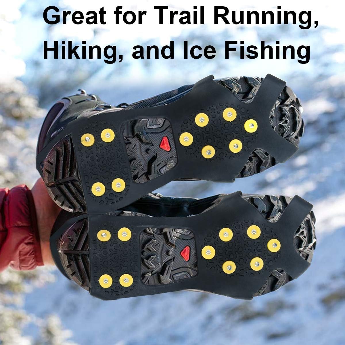 DUNCHATY Ice Cleats for Shoes and Boots, Snow Crampons with 20 Non-Slip Steel Studs, High Traction, Performs to -45C, Universal Sizes (M, L, XL) for Snow Walking, Ice Fishing, Hiking