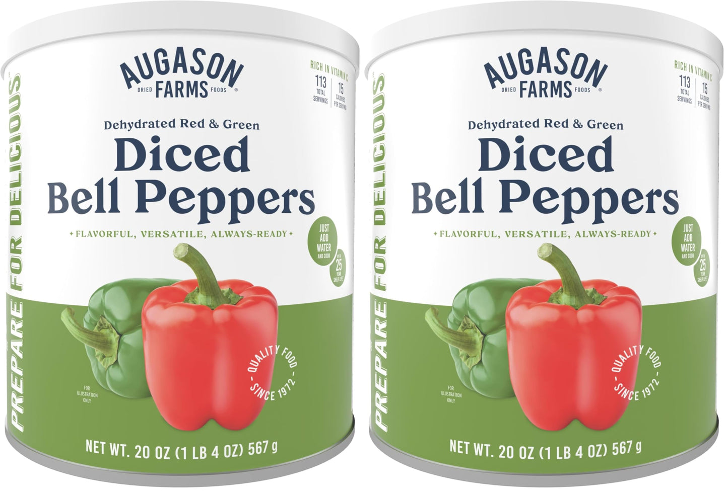 Augason Farms Dehydrated Diced Red & Green Bell Peppers 1 lb 4 oz No. 10 Can (Pack of 2)