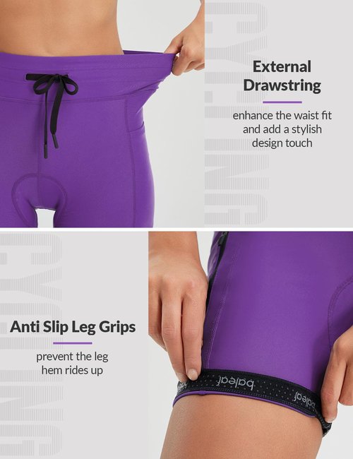 baleaf Women's 4D Padded Bike Shorts High Waisted Cycling Underwear Zipper Pockets for Bicycle Biking Cycle Dark Purple 2XL