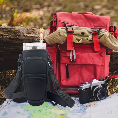 UOKIIYUA Water Bottle Carrier Bag Compatible with Stanley 40oz Tumbler with Handle, with Adjustable Shoulder Strap and Pocket and Straw Cover, Sports Water Bottle Holder for Hiking