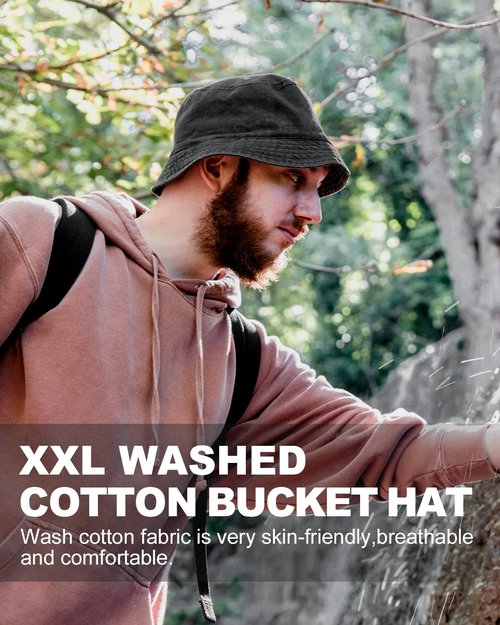 Zylioo XX-Large Washed Bucket Hat,UPF Packable Fishing Hat for Big Heads,Oversize Travel Beach Sun Hat for Women Men
