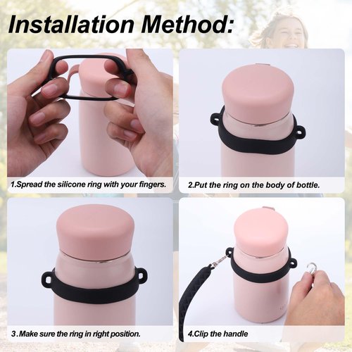 Palksky Water Bottle Strap, Silicone Strap for Water Bottle Sling Handle Waterproof Quick Drying with Safety Ring Carabiner for Most 8-40oz Bottles Compatible with Stanley Cup Accessories Multicolour