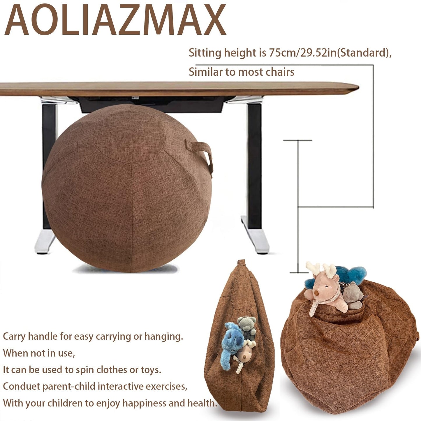 AOLIAZMAX Sitting Ball Cover, Air Stopper Plug Pin Adapter, 65cm 75cm Birthing Ball Exercise Ball Cover for Pregnancy Ball Yoga Ball Core Ball Covers Storage Bag Accessories (No Yoga Ball)