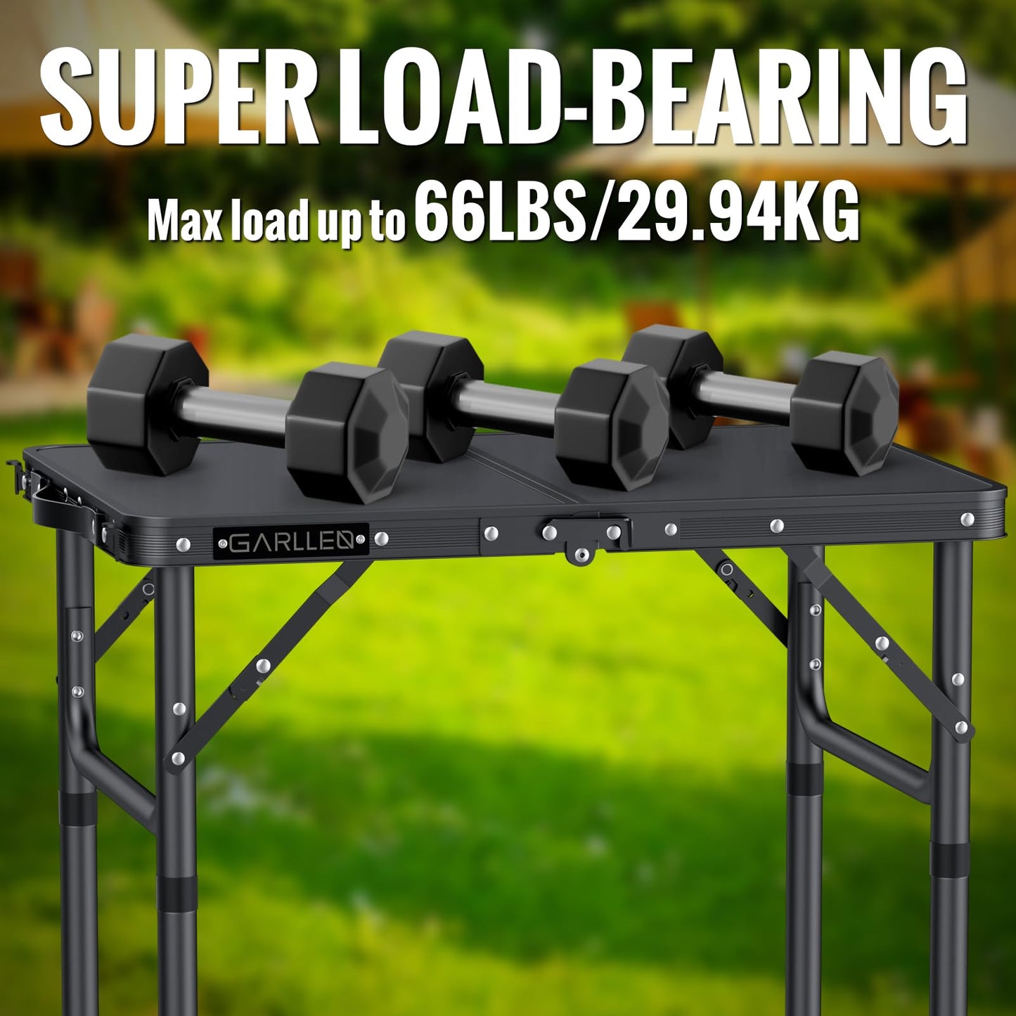 GARLLEN 2ft Folding Camping Table, 3 Adjustable Height Lightweight Folded Picnic Table, Portable Aluminum Grill Table for Camping, BBQ, Outdoor, 22.8" L x 15.7" W, Black