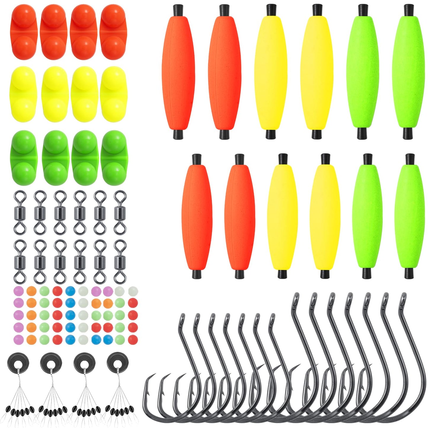 kaleodam Catfishing Tackle Making Kit Catfish Rig Accessories 102PCS/99PCS Catfish Tackle with Catfish Floats Catfish Hooks Swivels Fishing Bells (Type A)