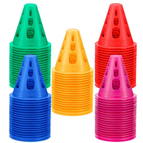 Wettarn 200 Pack 3.35'' Mini Cones for Classroom Agility Mini Sports Cones Training Soccer Tools for Kids Outdoor Indoor Roller Skating Obstacle Course Basketball Practice(Cute Color,Hollow Out)