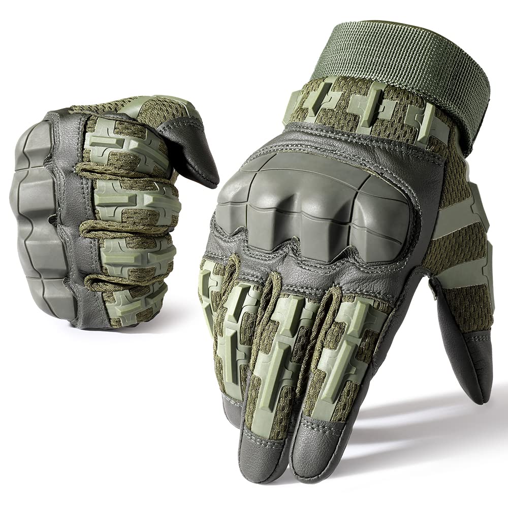 WTACTFUL Touch Screen Motorcycle Tactical Gloves for Men Airsoft Paintball Gear MTB Bike Cycling Cross-Country Motorbike ATV Hunting Hiking Riding Driving Work Outdoor Full Finger Gloves M Green