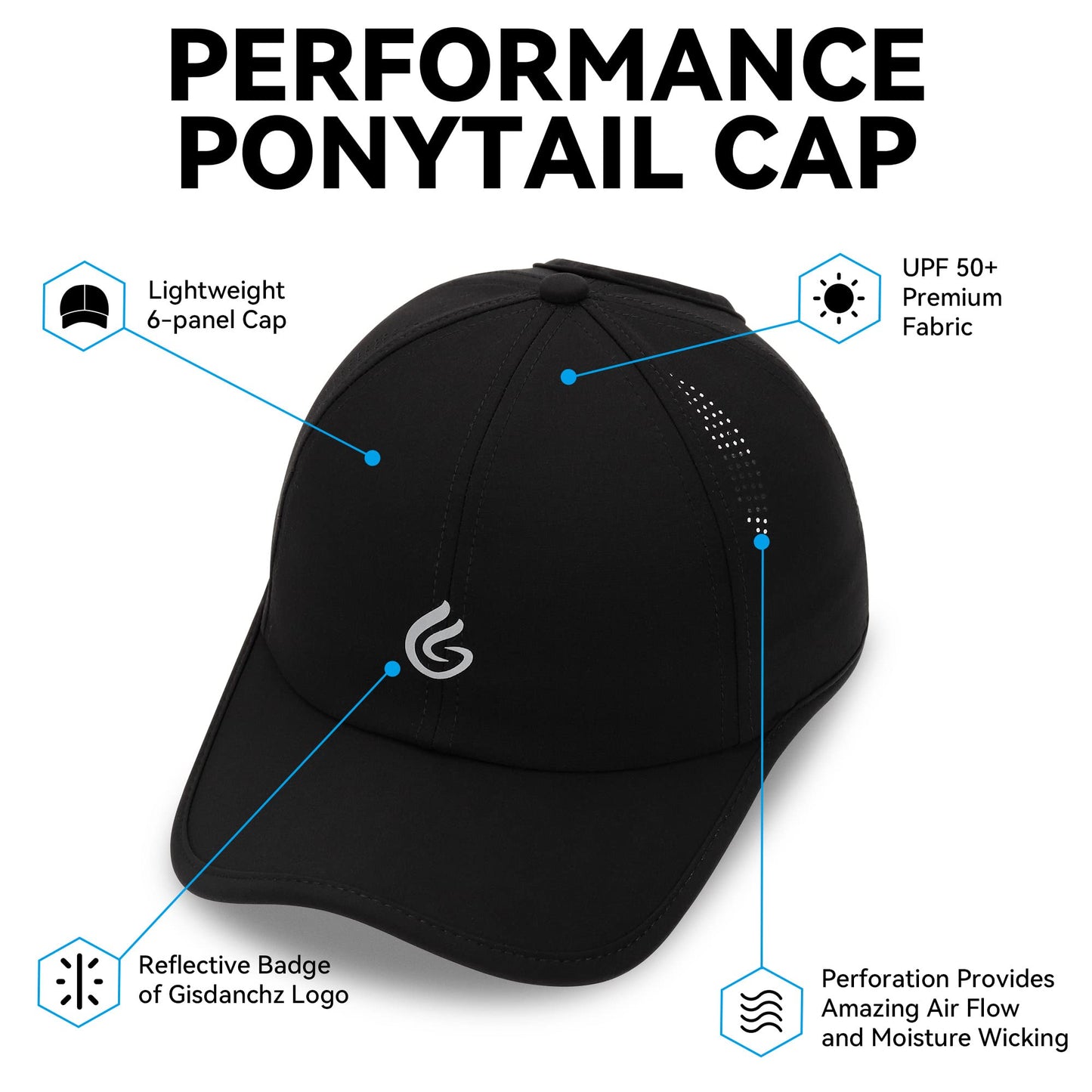 Gisdanchz Running Hat for Women with Ponytail Hole Womens Ponytail Hat Tennis Golf Sport Workout Exercise Gym Runner Hats Quick Dry Performance Ponyback Baseball Hats with Ponytail Hole, Black
