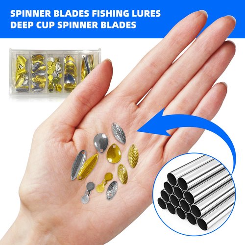 Spinner Blades for Lure Making, 200Pcs Easy Spin Colorado Willow Blades Kit, Spinner Bait Blade Spoons Gold Silver DIY Fishing Tackle Lures Accessories for Spinner Baits Walleye Rig Making,5 Styles