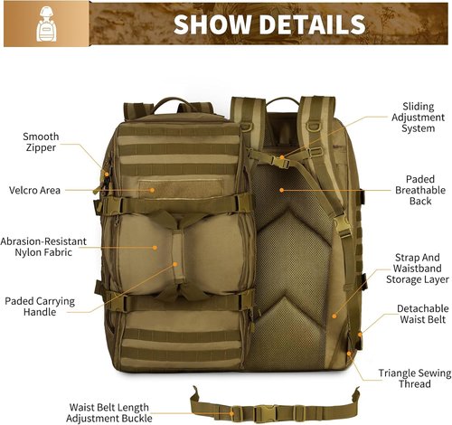 HUNTVP 60L Tactical Military Backpack Gear Sport Outdoor Assault Pack Rucksack Bag For Hunting Camping Trekking Travel