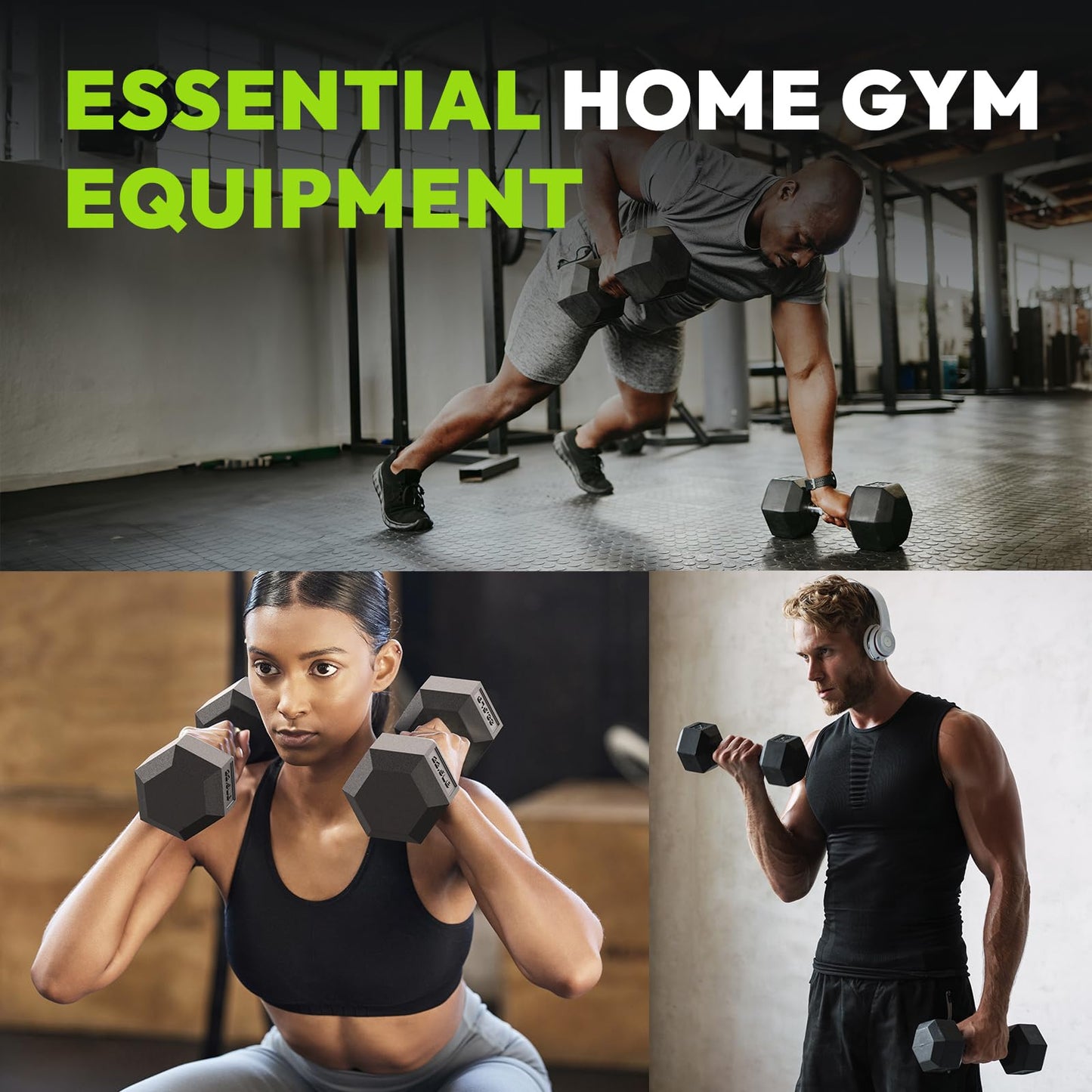 HANDBODE Hex Dumbbell Rubber Encased Exercise & Fitness Dumbbells, Hand Weight For Strength Training / 27.5LB