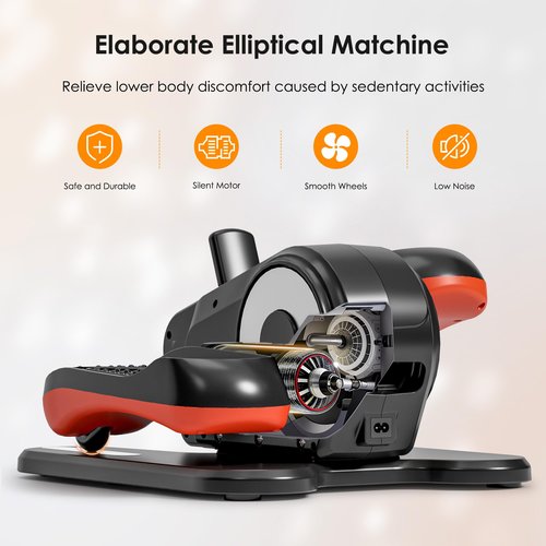 SogesPower Under Desk Elliptical Exercise Machine, Ellipse Leg Exerciser for Seniors with 12 Adjustable Speeds, Electric Seated Pedal Exerciser for Home with Remote Control, Black&Orange