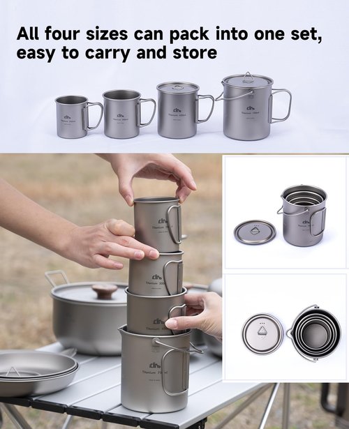iClimb Titanium Cup Camping Coffee Mug Ultralight Compact with Foldable Handle (450ml)