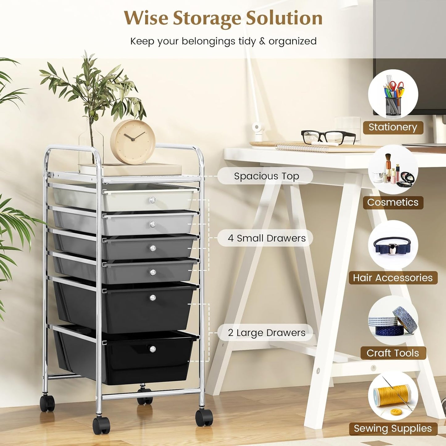 RELAX4LIFE 6-Drawer Rolling Storage Cart - Classroom Organization on Wheels w/Removable Plastic Drawers, Mobile Art Craft Cart for School Paper Home Office, Utility Cart with Drawers (Macaron)