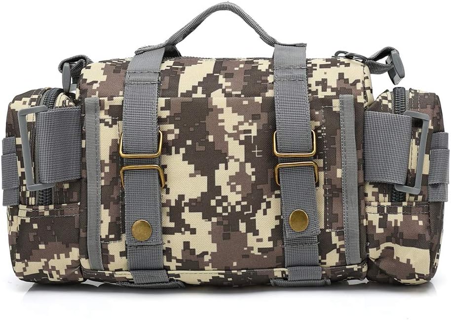 3P Military Duffel Waist Bag, Molle Bicycle/Motorcycle Waterproof Fanny Packs Camera Bag Camo EDC Utility Pouch Crossbody with Shoulder Strap Hand Carry