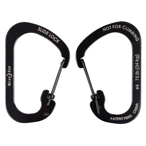 Nite Ize SlideLock Carabiner Stainless Steel - Key Holder Carabiner for Daily Use - Secure Keychain Organizer with Lock - Lockable Carabiner - 75lb Weight Rating - Size 4, Black (4 Pack)