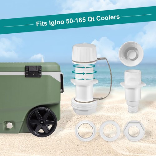 Upgraded Cooler Drain Plug Replacement Parts, Stainless Steel Threaded Drain Plug with Tethered Cap, Compatible with Igloo 50-165 Qt Coolers