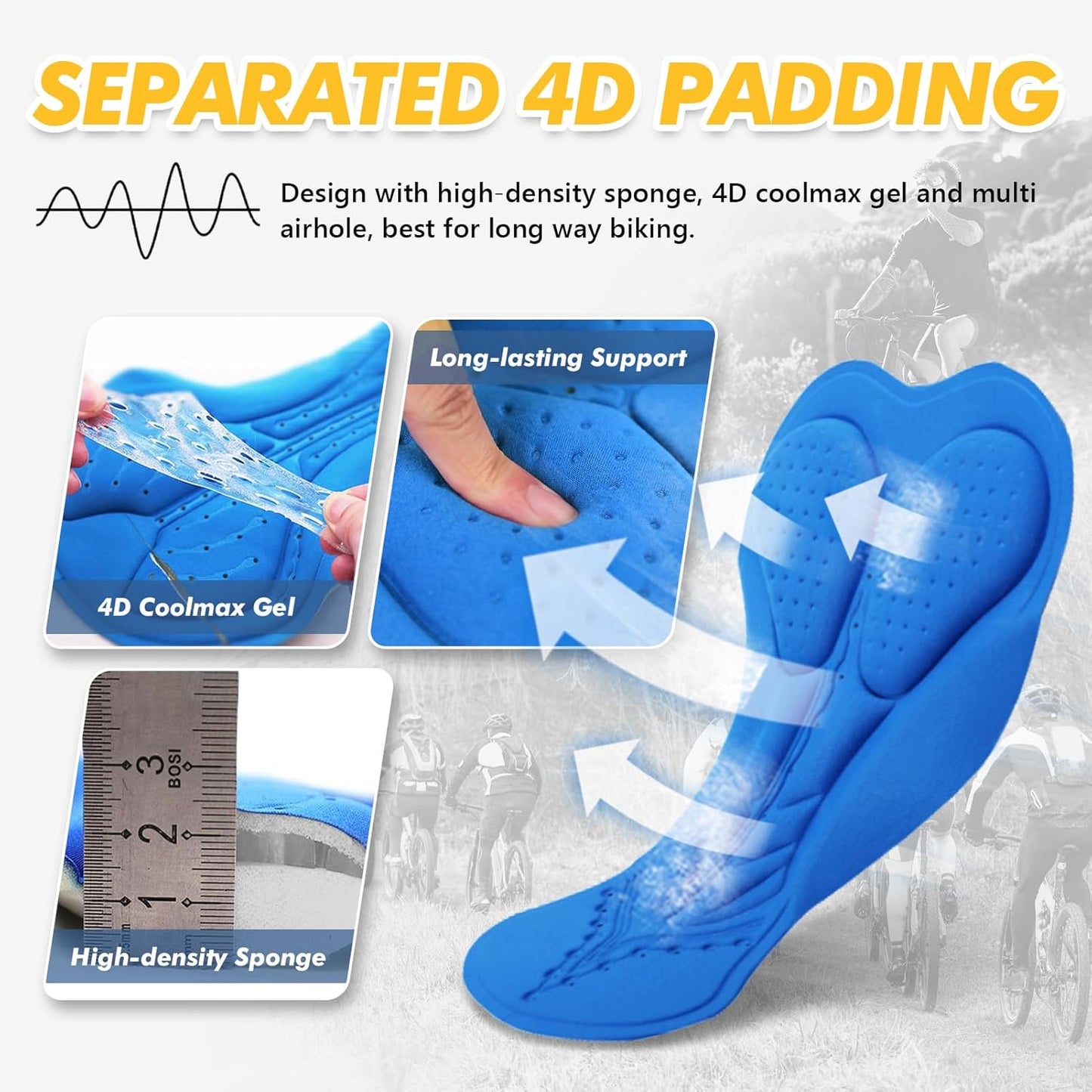 Ally Mens Mountain Bike Shorts 4D Padded Bike Shorts Baggy Cycling Biking Bicycle Biker Shorts Loose-fit with 6 Pockets