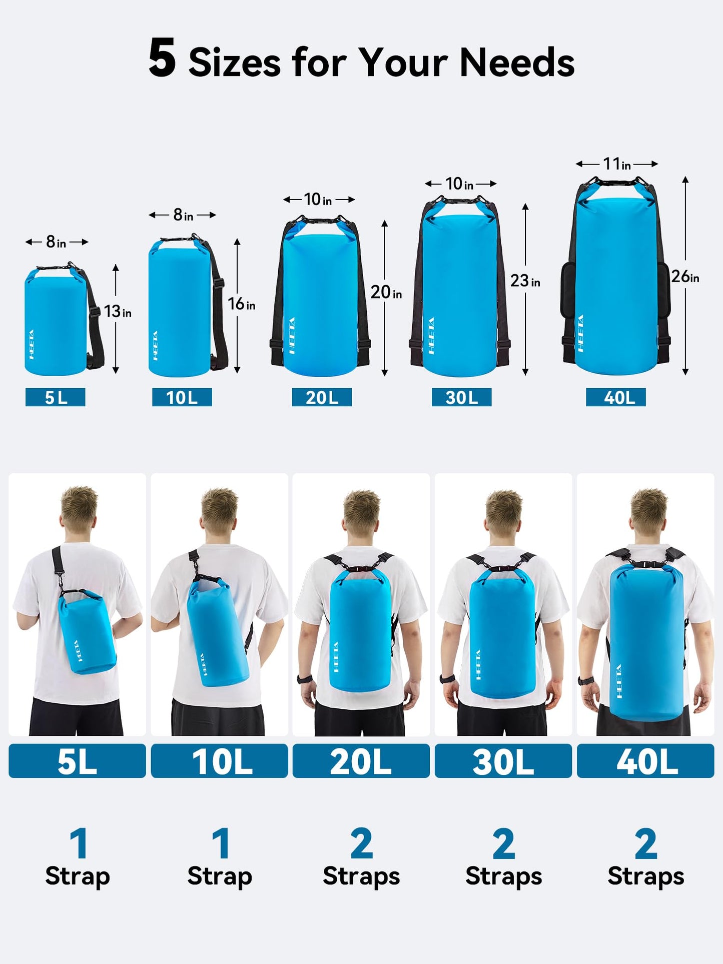 HEETA Waterproof Dry Bag for Women Men, Roll Top Lightweight Dry Storage Bag Backpack with Emergency Whistle for Travel, Kayaking, Boating, Camping, Beach, Cruise Ship Essentials (Blue, 20L)