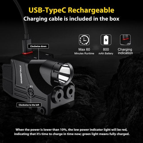 XYHlaserwin 600/200 Lumens Adjustable Tactical Flashlight with Green/Red Laser Sight, Pistol Laser Light Combo, Strobe/Constant Light Modes, USBC Rechargeable, Fits Standard Picatinny & Glock Rails