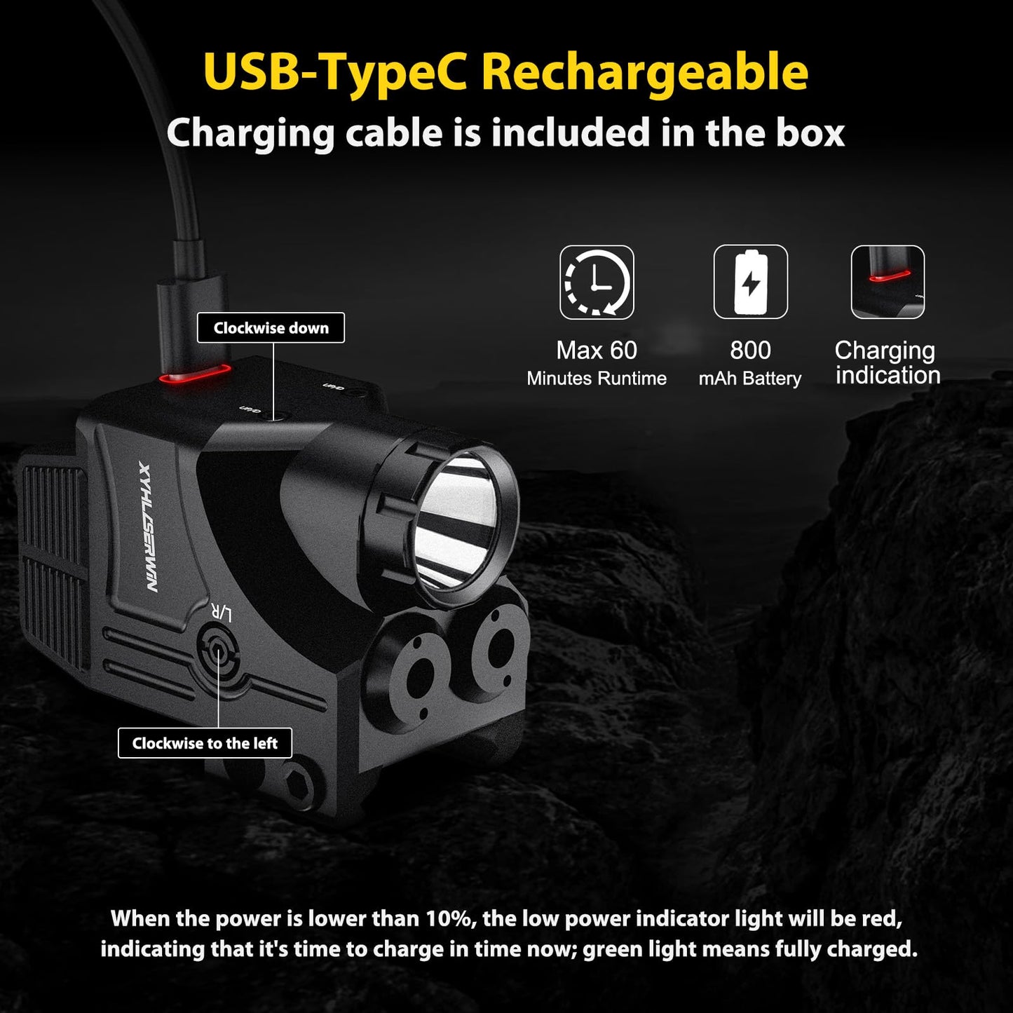 600/200 Lumens Adjustable Tactical Flashlight with Green Dot/Green Circle Laser Sight Combo, Pistol Laser Light with Strobe/Constant Light Modes,USBC Rechargeable,Fits Standard Picatinny & Glock Rails