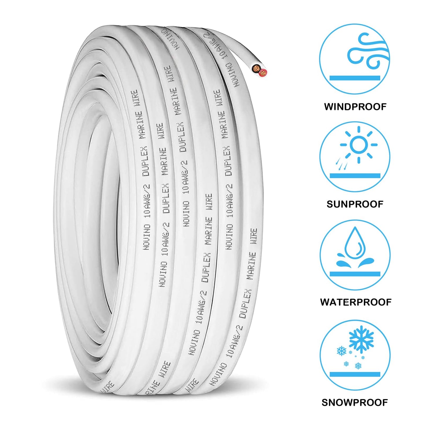 10 Gauge Marine Wire 10 AWG Duplex Marine Grade Wire,100ft Tinned Copper Heavy Duty Sheathed Electrical Cable for Boat/Automotive/RV/Camper/Trailer